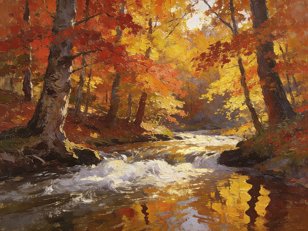 Small Oil Paintings on Canvas, An Autumn Brook through the Deep Woods, Hand Painted Canvas Art, Heavy Texture Artwork, Original Oil Paintings, Small Landscape Paintings-artworkcanvas