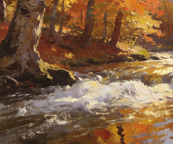 Small Oil Paintings on Canvas, An Autumn Brook through the Deep Woods, Hand Painted Canvas Art, Heavy Texture Artwork, Original Oil Paintings, Small Landscape Paintings-artworkcanvas