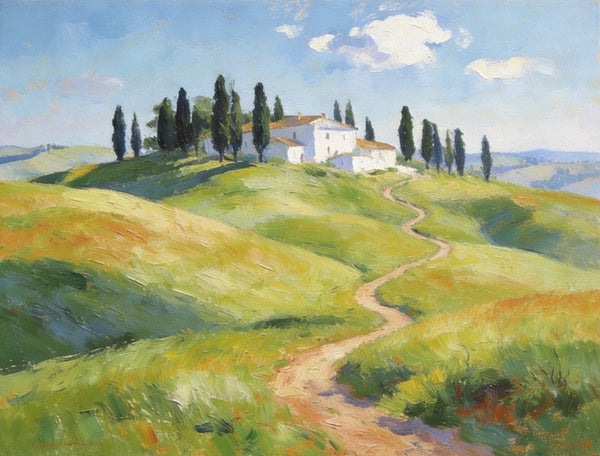 Summer Breeze Over the Tuscan Homestead, Buy Original Oil Paintings Online, Original Landscape Paintings, Small Canvas Wall Art Paintings, Hand Painted Canvas Art-artworkcanvas