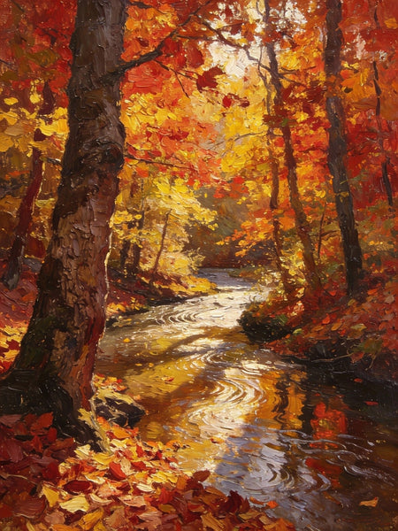 Original Artwork Small Paintings, A Brook through the Autumn Woods, Heavy Texture Wall Art Paintings, On Canvas Small Paintings, Hand Painted Canvas Art-artworkcanvas