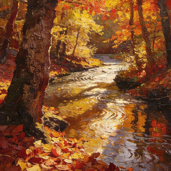 Original Artwork Small Paintings, A Brook through the Autumn Woods, Heavy Texture Wall Art Paintings, On Canvas Small Paintings, Hand Painted Canvas Art-artworkcanvas