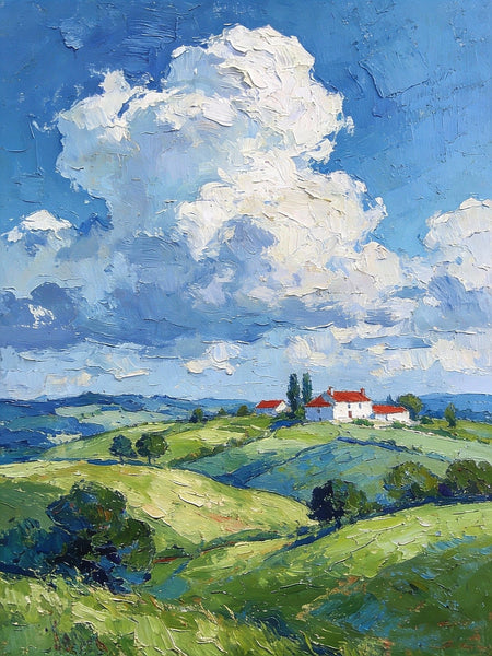 Country Hillside Under an Open Sky, Landscape Canvas Paintings, Impasto Paintings, Original Small Paintings on Canvas, Small Oil Paintings, Hand Painted Canvas Art-artworkcanvas
