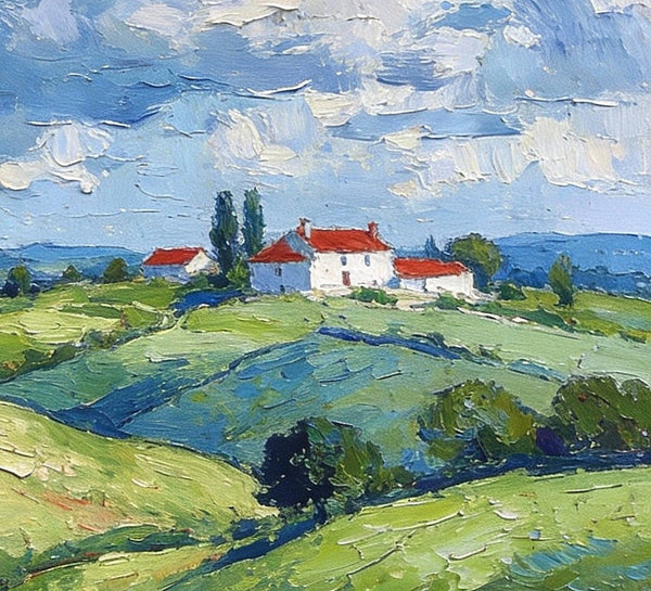 Country Hillside Under an Open Sky, Landscape Canvas Paintings, Impasto Paintings, Original Small Paintings on Canvas, Small Oil Paintings, Hand Painted Canvas Art-artworkcanvas