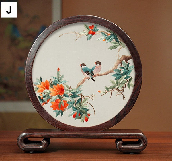 Unique Birthday Gift, Flower and Bird Embroidery Ornaments, Traditional Chinese Suzhou Silk Embroidered Ornament, Premium Souvenir, Exclusive Business Presents-artworkcanvas