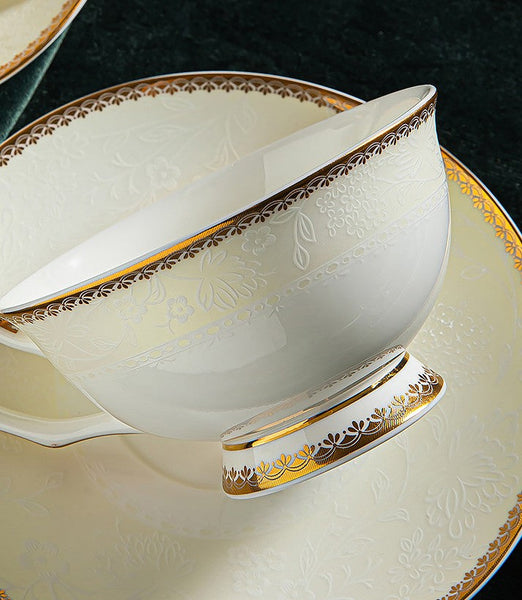Porcelain Coffee Cup Set, White Ceramic Cups, 7.8 oz British Ceramic Coffee Cups, Unique Tea Cup and Saucer in Gift Box-artworkcanvas