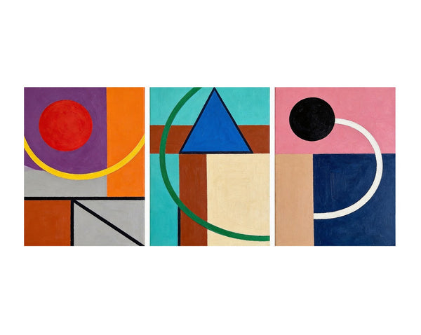Abstract Geometric Contemporary Artwork, Modern Paintings for Mid Century Living Room, Multi Panel Canvas Art-artworkcanvas