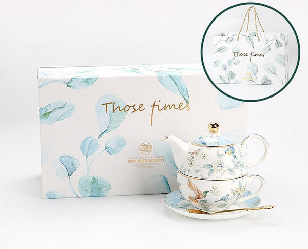Stackable Teapot and Cup Set, Ceramic Tea Pot with Integrated Cup, Porcelain Teapot with Matching Cup and Saucer in Gift Box, Mother-and-Baby Teapot with Matching Saucer-artworkcanvas