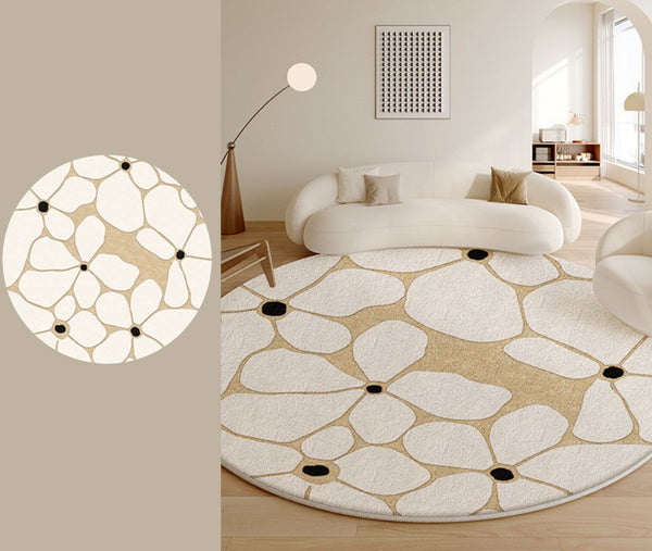 Flower Pattern Circular Modern Rugs under Chairs, Contemporary Modern Rugs for Living Room, Geometric Round Rugs for Dining Room, Bedroom Abstract Modern Area Rugs-artworkcanvas