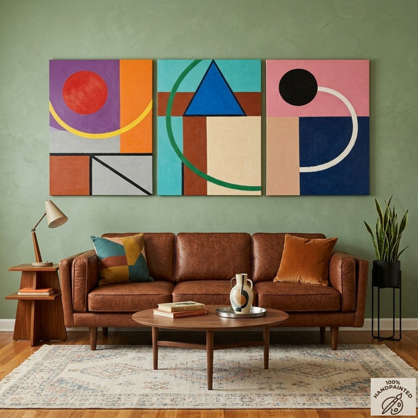 Abstract Geometric Contemporary Artwork, Modern Paintings for Mid Century Living Room, Multi Panel Canvas Art-artworkcanvas
