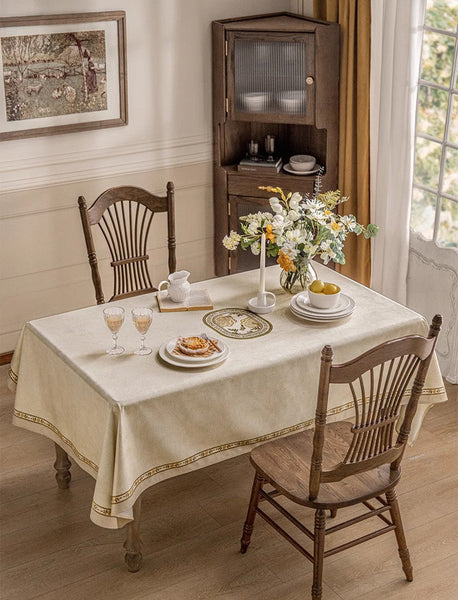 Cream Color Table Cover for Dining Room Table, French Style Tablecloth for Dining Table, Modern Rectangle Tablecloth for Oval Table-artworkcanvas