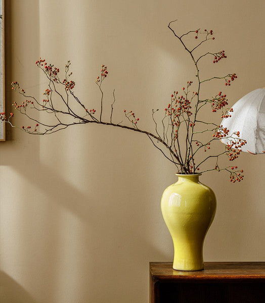 Handmade Water Holding Flower Vase, Yellow Flower Vases on Table, Ceramic Bud Vases, Porcelain Flower Vases-artworkcanvas