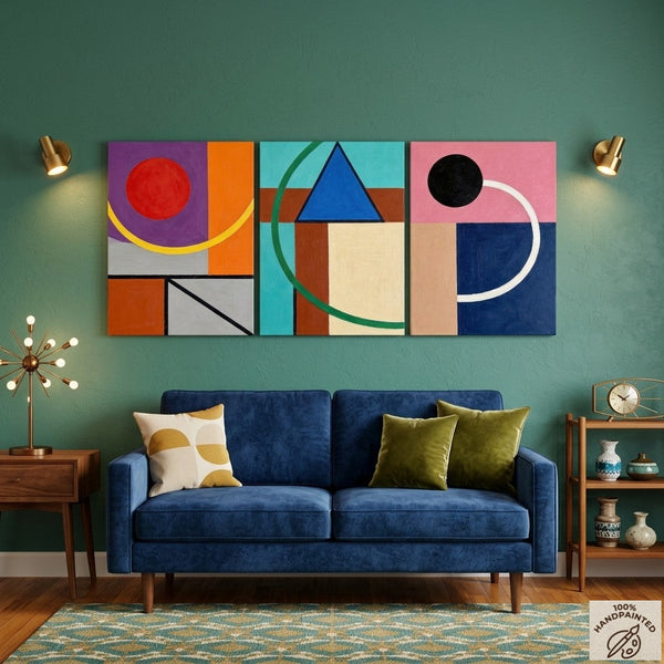 Abstract Geometric Contemporary Artwork, Modern Paintings for Mid Century Living Room, Multi Panel Canvas Art-artworkcanvas