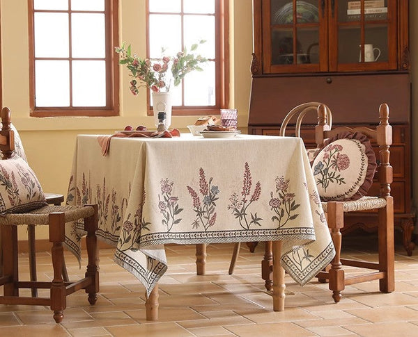 Extra Large Modern Tablecloth, Spring Flower Rustic Table Cover, Beautiful Rectangle Tablecloth for Dining Table, Square Linen Tablecloth for Coffee Table-artworkcanvas