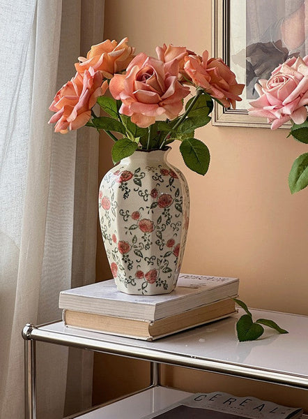 Rustic Porcelain Flower Vases, Handmade Water Holding Flower Vases, Ceramic Bouquet Vases, Tall Flower Vases on Table-artworkcanvas