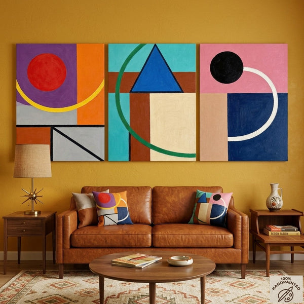 Abstract Geometric Contemporary Artwork, Modern Paintings for Mid Century Living Room, Multi Panel Canvas Art-artworkcanvas