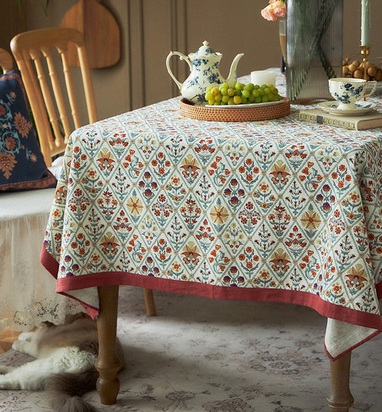 Large Rectangle Tablecloth for Home Decoration, Square Tablecloth for Round Table, Farmhouse Table Cloth Dining Room Table, Flower Pattern Tablecloth-artworkcanvas