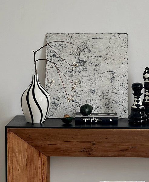 Water Holding Flower Vases, Black and White Striped Ceramic Vase, Porcelain Flower Vases, Modern Flower Vases on Table-artworkcanvas