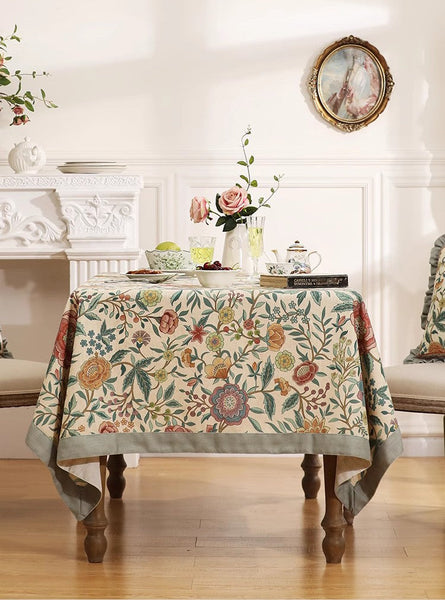 Flower Farmhouse Table Cover, Modern Tablecloth, Rectangle Tablecloth Ideas for Dining Table, Square Linen Tablecloth for Coffee Table-artworkcanvas