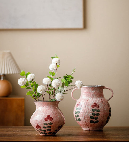 Rustic Pottery Flower Vases, Small Flower Vases on Table, Pink Bud Vases, Handmade Water Holding Flower Vases-artworkcanvas
