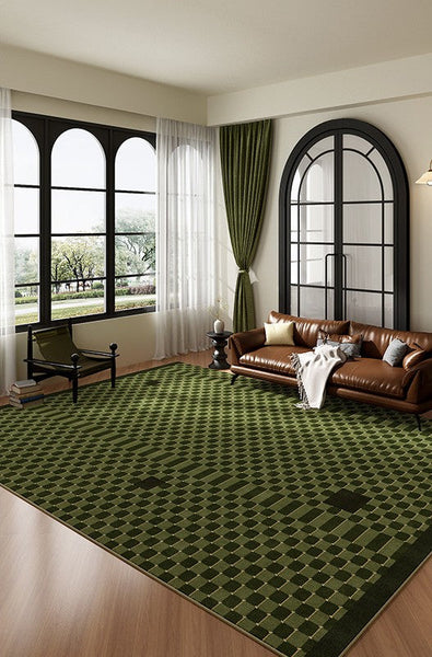 Living Room Contemporary Modern Rugs, Minimalist Geometric Rugs for Living Room, Green Absract Rugs for Bedroom, Mid Century Modern Rugs-artworkcanvas