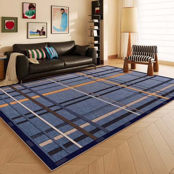 Living Room Rug Ideas, Mid Century Modern Rugs, Bedroom Modern Floor Carpet, Blue Modern Rug Designs, Contemporary Modern Rugs for Dining Room-artworkcanvas