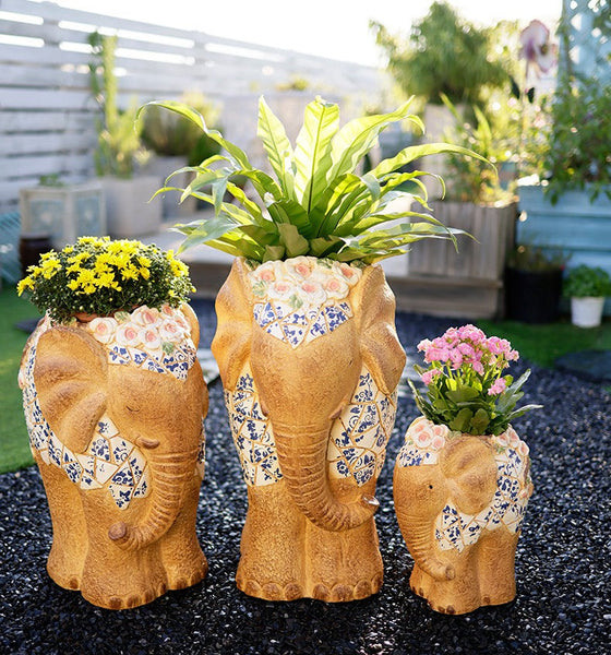 Modern Outdoor Garden Flower Pots, Oversized Garden Flower Pot, Extra Large Elephant Garden Flowerpots, Animal Statue for Garden Ornaments, Large Resin Statue for Garden-artworkcanvas