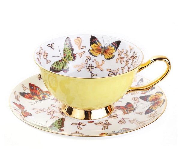 Unique Butterfly Coffee Cup and Saucer, Creative Butterfly Ceramic Coffee Cups, Beautiful British Tea Cups, Creative Porcelain Tea Cup Set-artworkcanvas
