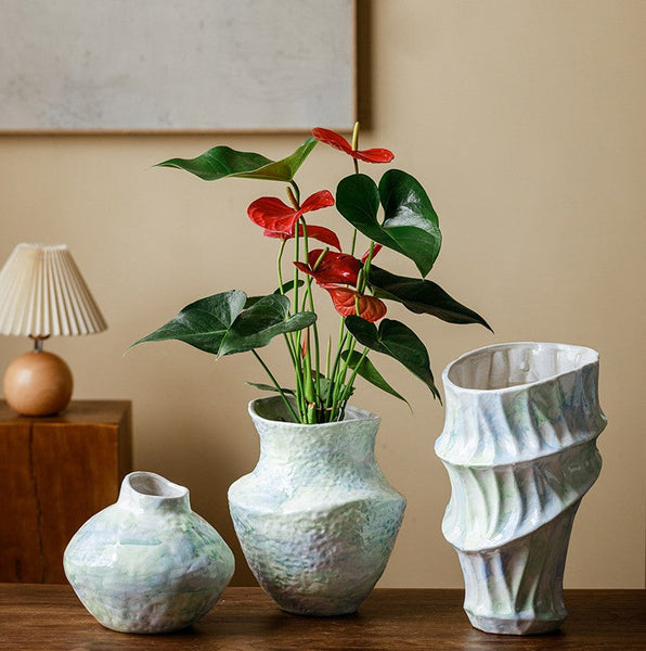 Centerpiece on Dining Table, Modern Porcelain Flower Vases, Handmade Water Holding Flower Vases, Ceramic Bouquet Vases, Flower Vases on Table-artworkcanvas