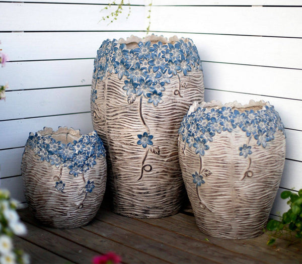 Extra Large Garden Flower Planters, Oversized Garden Flower Pot, Garden Ornaments, Large Resin Gardern Flower Planter, Modern Outdoor Garden Flower Pots-artworkcanvas