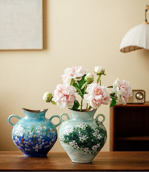 Centerpiece on Dining Table, Handmade Water Holding Flower Vases, Large Flower Vases on Table, Modern Pottery Flower Vases, Pottery Bud Vases-artworkcanvas