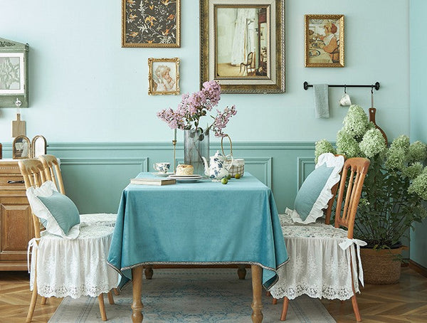 Ramie Velvet Rectangle Tablecloth for Home Decoration, Blue Square Tablecloth for Round Table, Modern Blue Table Cloth for Dining Room Table-artworkcanvas