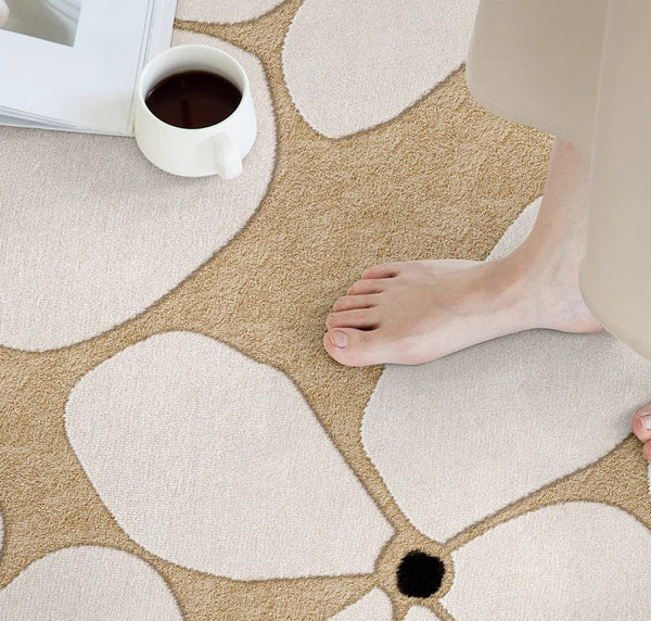Flower Pattern Circular Modern Rugs under Chairs, Contemporary Modern Rugs for Living Room, Geometric Round Rugs for Dining Room, Bedroom Abstract Modern Area Rugs-artworkcanvas
