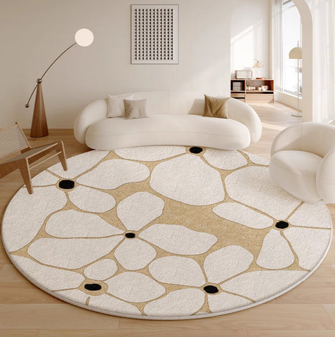 Flower Pattern Circular Modern Rugs under Chairs, Contemporary Modern Rugs for Living Room, Geometric Round Rugs for Dining Room, Bedroom Abstract Modern Area Rugs-artworkcanvas