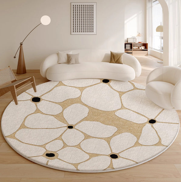Flower Pattern Circular Modern Rugs under Chairs, Contemporary Modern Rugs for Living Room, Geometric Round Rugs for Dining Room, Bedroom Abstract Modern Area Rugs-artworkcanvas