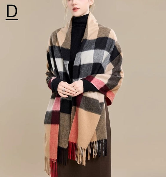 Long Wool Scarf, Soft Wool Scarf for Women, Checkered Fashion Scarf, Warm Cape, Gifts for Her, Evening Wrap, Christmas Gift, Winter Shawl, Elegant Shawl