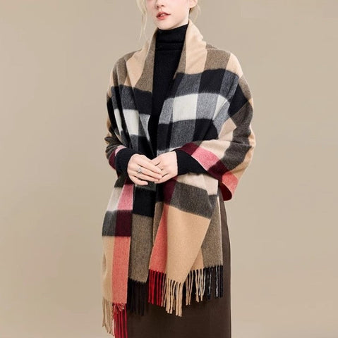 Long Wool Scarf, Soft Wool Scarf for Women, Checkered Fashion Scarf, Warm Cape, Gifts for Her, Evening Wrap, Christmas Gift, Winter Shawl, Elegant Shawl-artworkcanvas