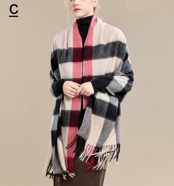 Long Wool Scarf, Soft Wool Scarf for Women, Checkered Fashion Scarf, Warm Cape, Gifts for Her, Evening Wrap, Christmas Gift, Winter Shawl, Elegant Shawl-artworkcanvas