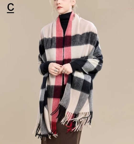 Long Wool Scarf, Soft Wool Scarf for Women, Checkered Fashion Scarf, Warm Cape, Gifts for Her, Evening Wrap, Christmas Gift, Winter Shawl, Elegant Shawl