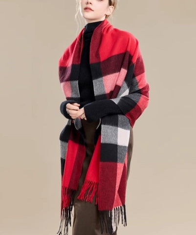 Checkered Fashion Scarf, Warm Cape, Gifts for Her, Long Wool Scarf, Soft Wool Scarf for Women, Evening Wrap, Christmas Gift, Winter Shawl, Elegant Shawl-artworkcanvas