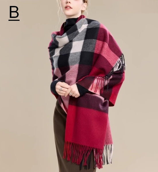 Long Wool Scarf, Soft Wool Scarf for Women, Checkered Fashion Scarf, Warm Cape, Gifts for Her, Evening Wrap, Christmas Gift, Winter Shawl, Elegant Shawl