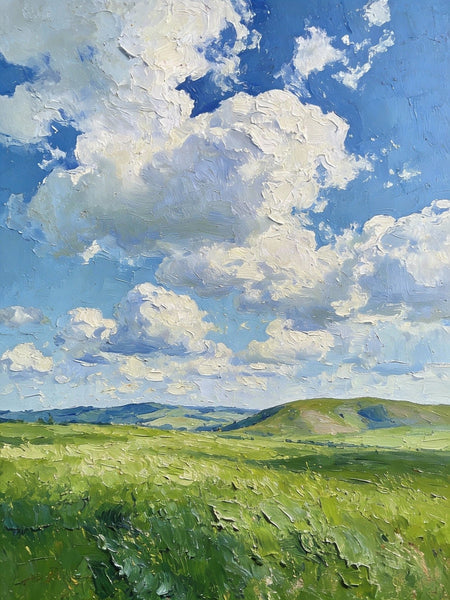 Small Wall Paintings, Grassy Hills Under a Cloudy Sky, Landscape Artwork, Original Small Paintings, Small Oil Paintings, Original Small Paintings-artworkcanvas
