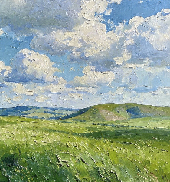 Small Wall Paintings, Grassy Hills Under a Cloudy Sky, Landscape Artwork, Original Small Paintings, Small Oil Paintings, Original Small Paintings-artworkcanvas