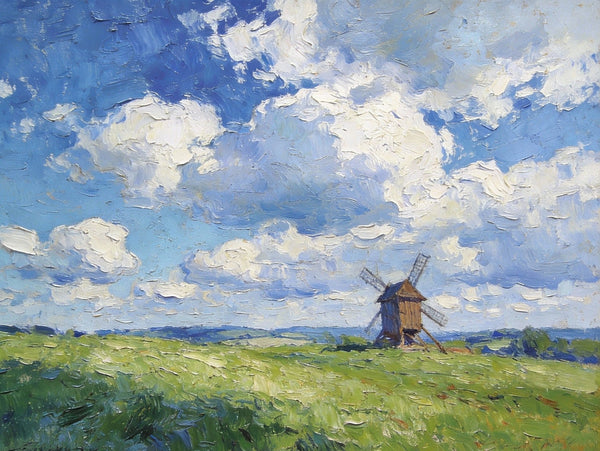 Small Wall Paintings, Windmill on the Vast Meadow, Landscape Artwork Canvas Paintings, On Canvas Small Paintings, Hand Painted Canvas Art, Original Landscape Paintings-artworkcanvas