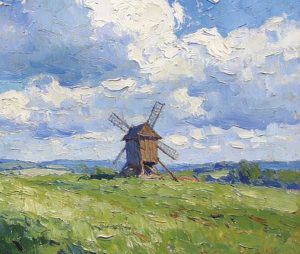 Small Wall Paintings, Windmill on the Vast Meadow, Landscape Artwork Canvas Paintings, On Canvas Small Paintings, Hand Painted Canvas Art, Original Landscape Paintings-artworkcanvas