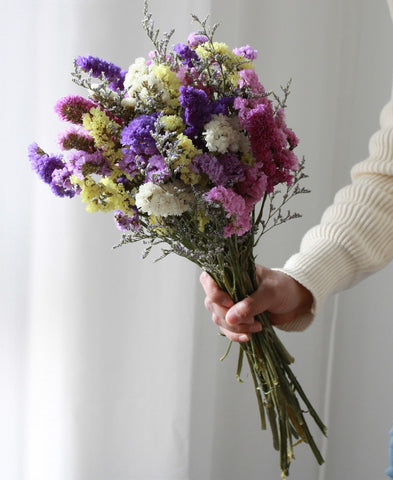 A Bunch Dried Myosotis Flowers with Limoniums, Dried Flowers, Flower Bunches, Dried Floral-artworkcanvas