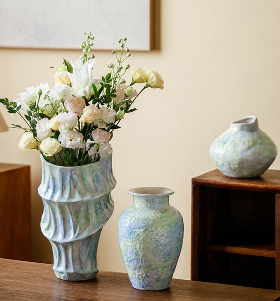 Centerpiece on Dining Table, Modern Porcelain Flower Vases, Handmade Water Holding Flower Vases, Ceramic Bouquet Vases, Flower Vases on Table-artworkcanvas