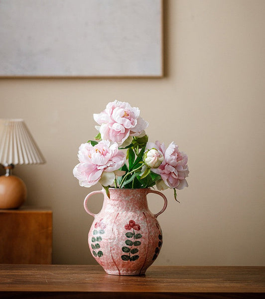 Handmade Water Holding Flower Vases, Rustic Pottery Flower Vases, Small Flower Vases on Table, Pink Bud Vases-artworkcanvas
