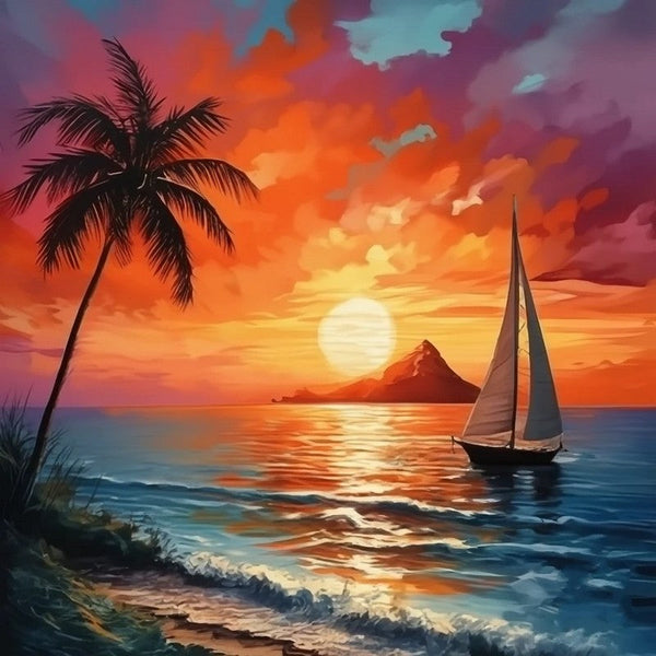 Simple Small Canvas Paintings, Original Small Landscape Paintings, Hawaii Seashore Beach Palm Tree Sunset Painting, Heavy Texture Acrylic Artwork, Easy Landscape Painting Ideas-artworkcanvas