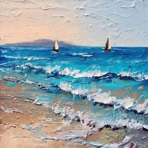 Easy Seascape Painting Ideas, Simple Small Canvas Paintings, Sail Boat at Sea Painting, Simple Modern Art, Original Small Landscape Paintings, Heavy Texture Canvas Art-artworkcanvas