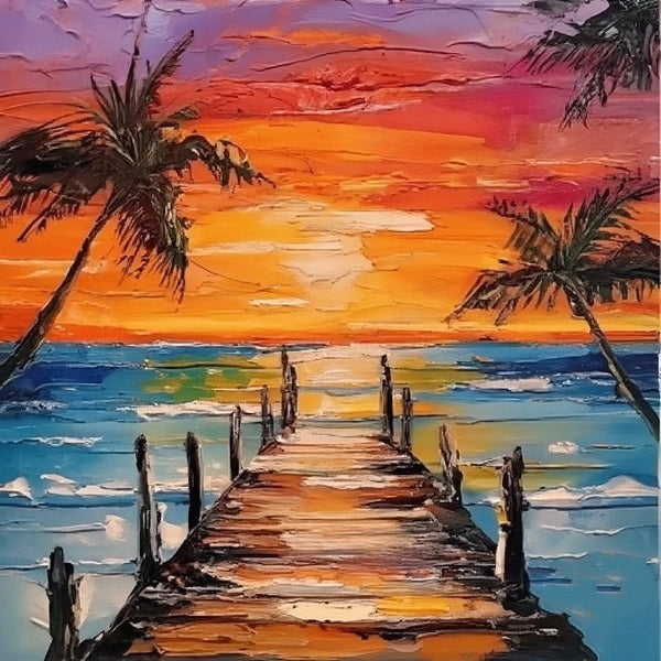 Original Paintings, Small Landscape Paintings, Simple Small Canvas Paintings, Hawaii Seashore Sunset Painting, Heavy Texture Canvas Paintings, Easy Landscape Painting Ideas-artworkcanvas